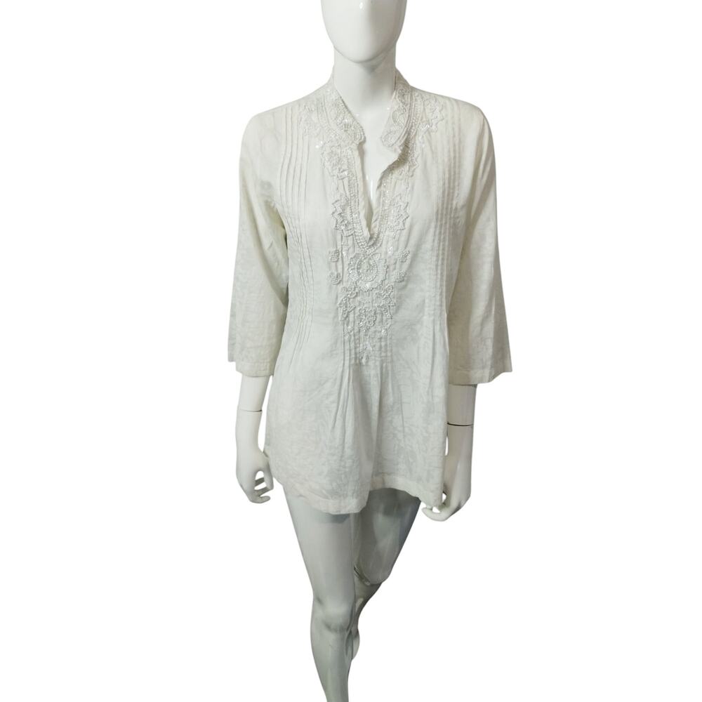 Lilly Pulitzer Womens Size Small Embellished Pleaded Boho Pintuck Old Money Top